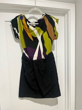 Diane Von Furstenberg Abstract Multi‑Color Bodice Dress with Black Skirt